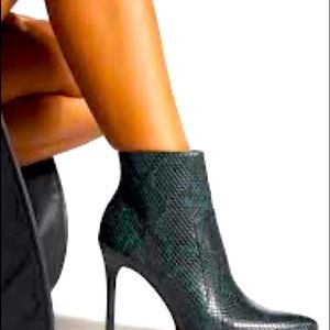 Emerald green snake skin booties